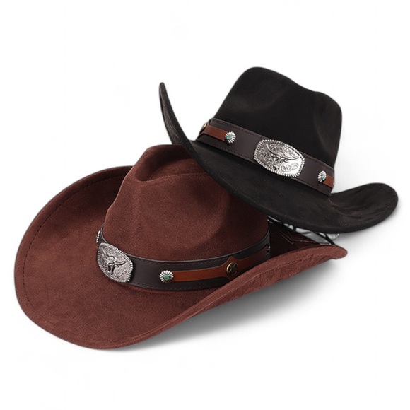 Vegan Felt Wool Western Cowboy Hat - Brown or Black - Picture 1 of 8